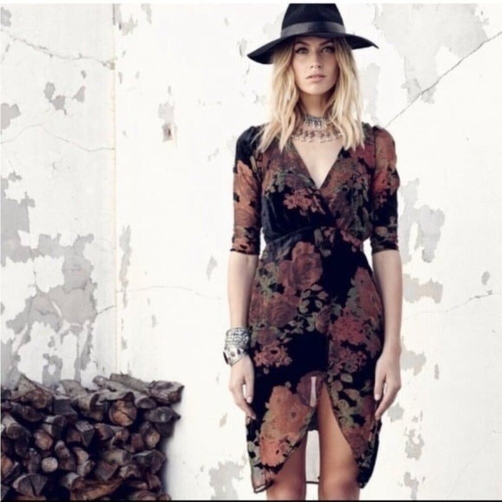 For Love and Lemons Dusty Rose Mini Dress Black Reel Orange Brown Size S…